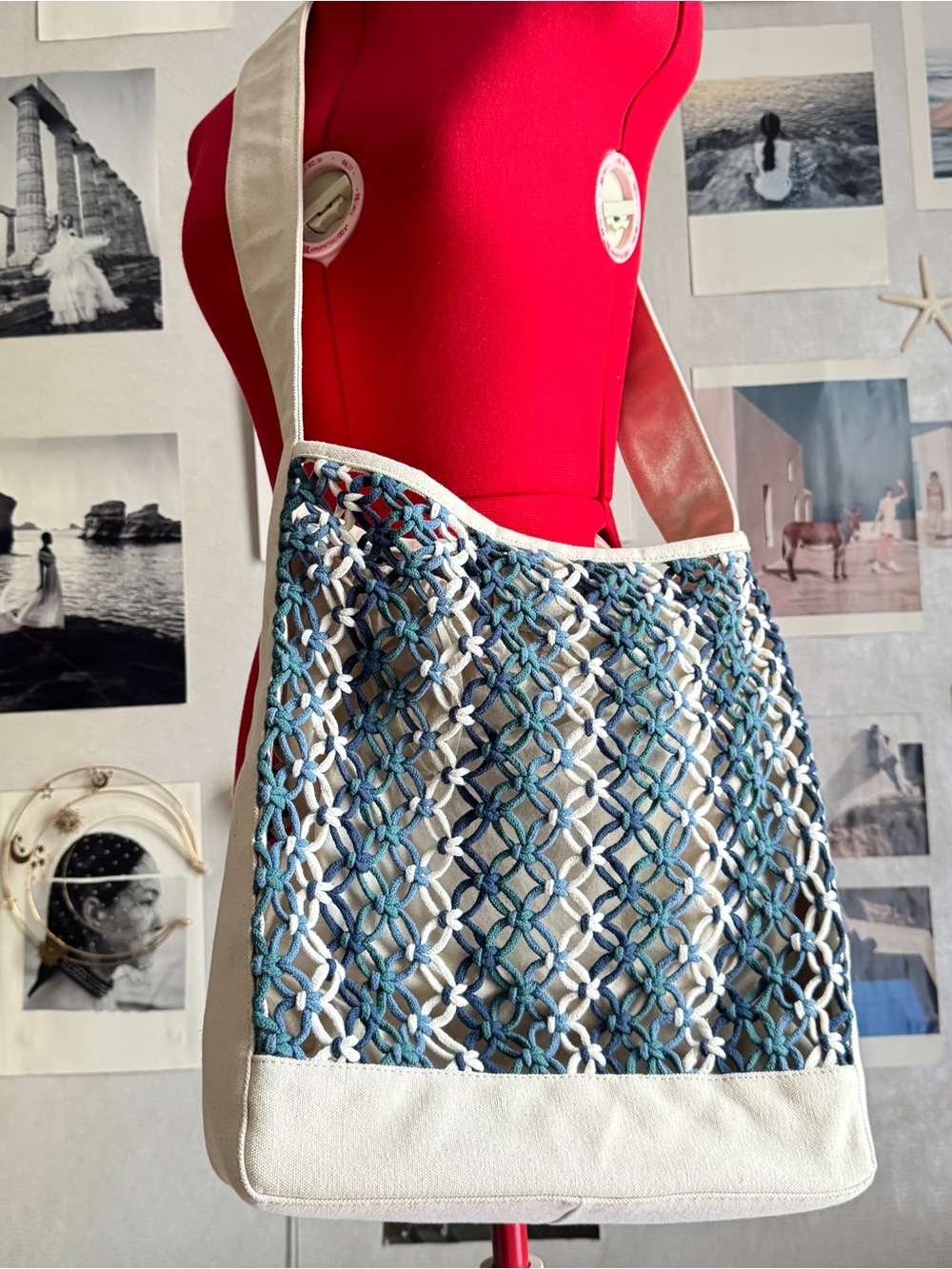 ZARA man cotton macrame knotted bag